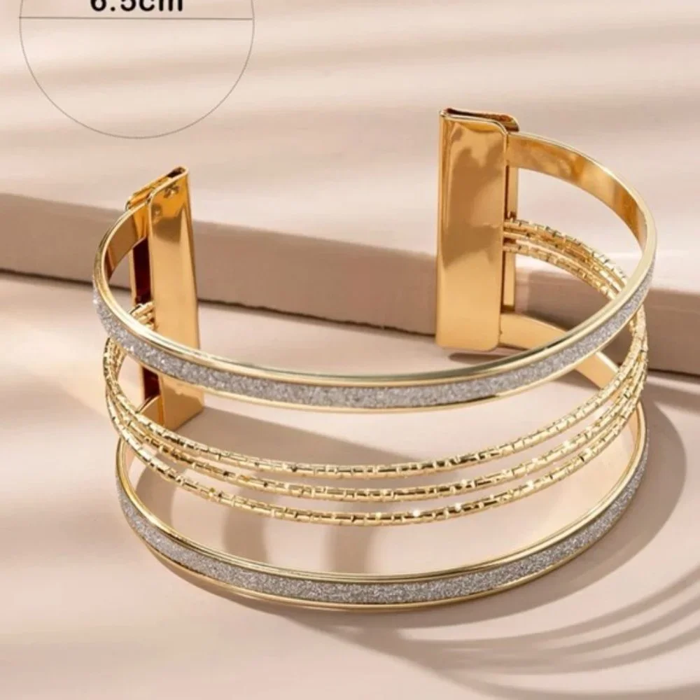 Glitter Detail Cuff Bangle Gold Bracelet For Women Wedding Party Gift